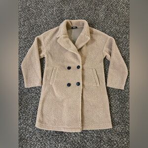 BTFBM double-breasted faux "teddy" coat - sand color - size small